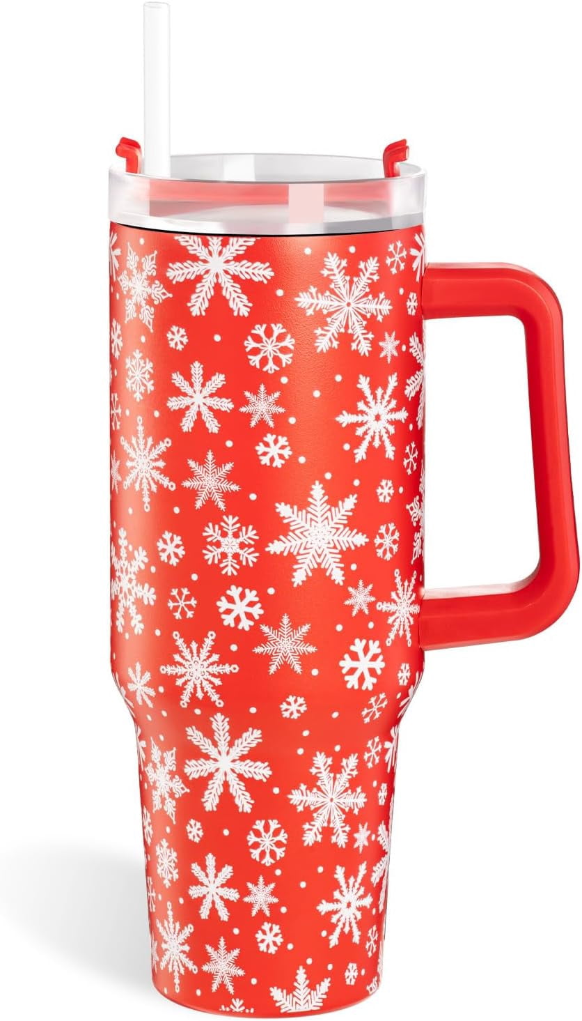 Chritsmas Tumbler, Christams Gifts for Women 40 oz Tumbler with Handle and Straw Stainless Steel Insulated Cup Travel Mug Water Bottle