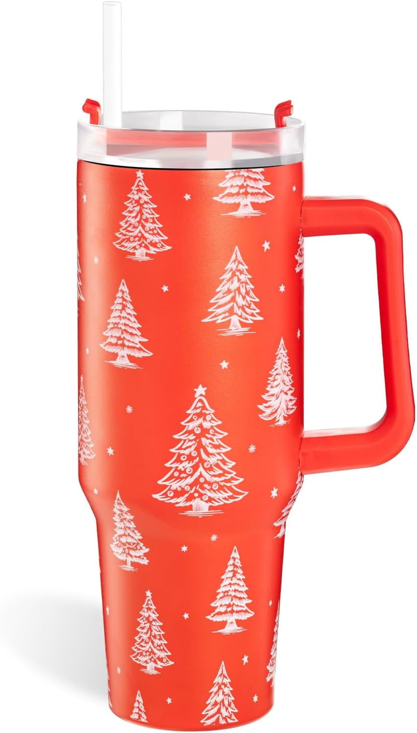 Chritsmas Tumbler, Christams Gifts for Women 40 oz Tumbler with Handle and Straw Stainless Steel Insulated Cup Travel Mug Water Bottle