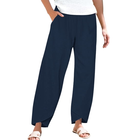 Chroia Cotton Linen Pants For Women Comfy Loose Cropped Capri Lounge Pants Summer Casual