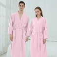 thumbnail image 1 of Chroia Couple's Polyester Bath Robe Set - Mens Hooded & Ladies Waffle Kimono Robe, White Blue for Hotel Home, 1 of 7