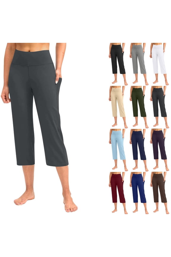 Gradual Capri Pants for Women High Waist Workout Yoga Pants with Pockets Tummy Control Leggings Crop Straight