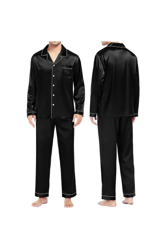 Men's Button Silk Satin Pajamas - Long Sleeve 2-Piece Sleep Set