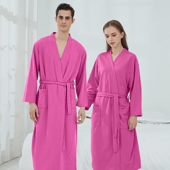Chroia Mens Hooded & Ladies Waffle Robe Set - Couple's Polyester Kimono Bath Robe, White Blue for Hotel Home
