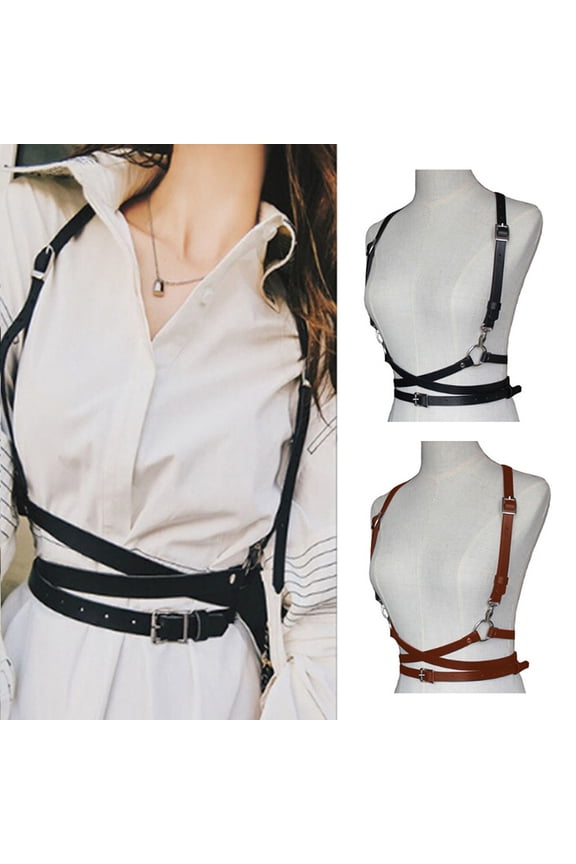 Punk Gothic Adjustable Black PU Leather Harness Waist Belt Alt Emo Body Chain Techwear Rave Party Halloween Accessories