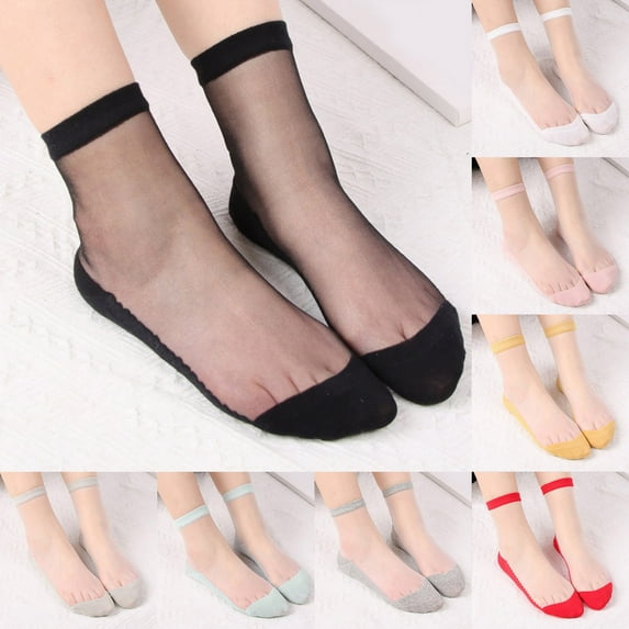 Chroia Solid Color Basic Crystal Socks for Women Sheer Nylon Ankle Short Multi-color Socks