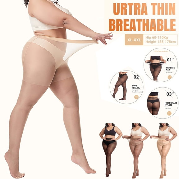 Chroia Tights For Women Plus Size XXXL 15D Nylon Crease-Free Breathable Elastic Thin Oversized Pantyhose