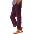 thumbnail image 1 of Chroia Women 2026 Summer Linen Pants, High Waisted Straight Leg Solid Color Elastic Drawstring Button Slit Cropped Trousers, 1 of 9