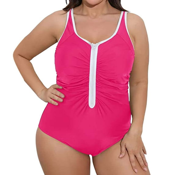 Chroia Women Plus Size One Piece Swimsuit, Zipper Ruched Push Up, Tummy Control Full Coverage Modest Slim 2026 Bathing Suit