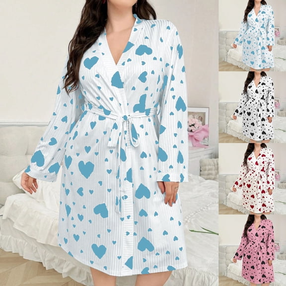 Chroia Women Robes Elegant Ribbon White Print Long Sleeve Lightweight Soft Casual Sleepwear House Coat