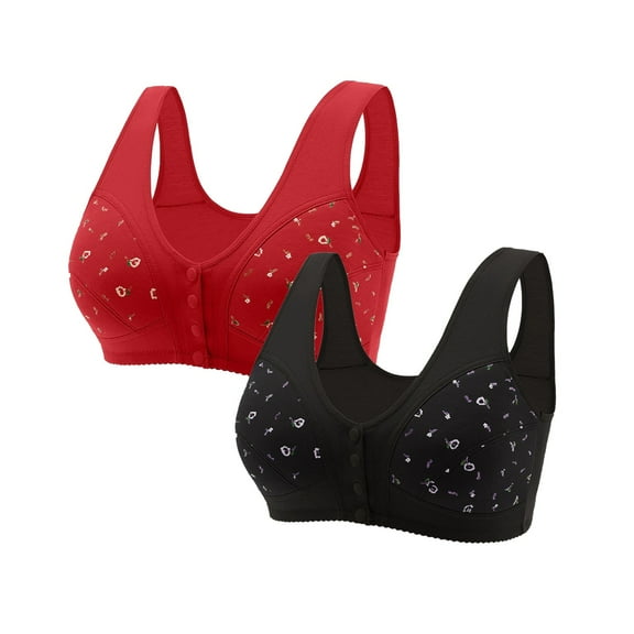 Chroia Women's 2-Pack Cotton Front Closure Button No Underwire Bras - Comfy for Seniors/Older Women