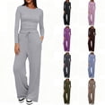 thumbnail image 1 of Chroia Women's 2 Piece Matching Set - Long Sleeve Top Wide Leg Pants Lounge Outfit, 1 of 6
