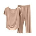 thumbnail image 1 of Chroia Women's Bamboo Viscose Cooling Pajama Set Soft Short Sleeve Capri Moisture Wicking Loungewear, 1 of 4