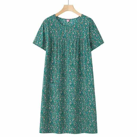 Chroia Women's Cotton Short Sleeve Lightweight Comfy Retro Print Nightgown - Ladies Sleepwear Sleep Shirts