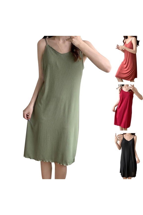 Women's Cotton V Neck Nightgown - Sleeveless Spaghetti Strap Full Slip Sleep Dress Lingerie