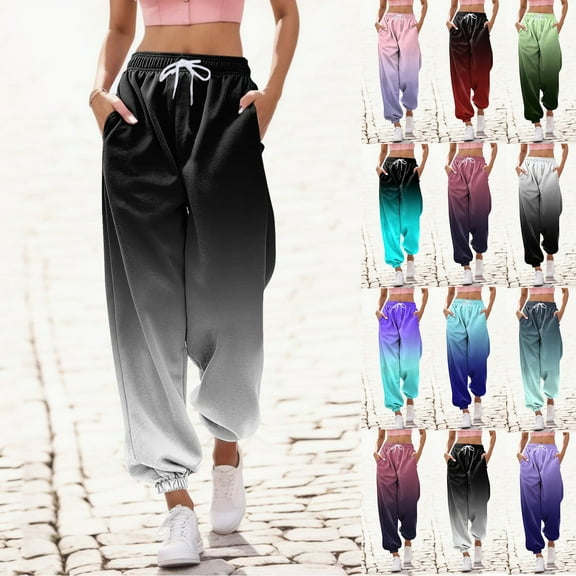 Chroia Women's Gradient 2025 High Waisted Baggy Cinch Bottom Sweatpants - Athletic Workout Lounge Joggers with Pockets