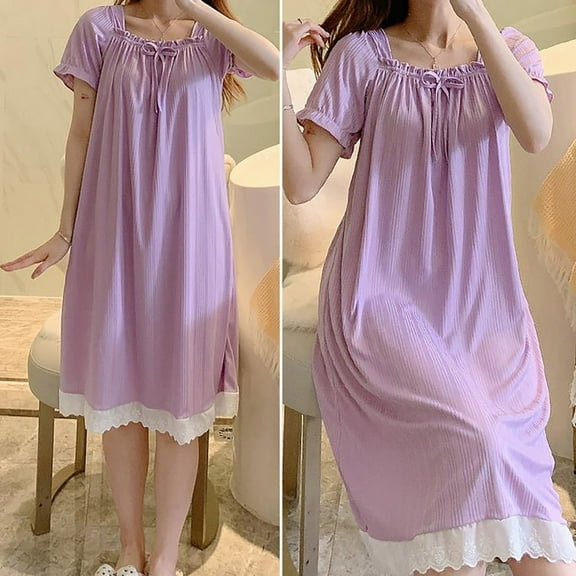 Chroia Women's Lace Ruffles Victorian Nightgown - Soft Cotton Short Sleeve Princess Style Sleepwear