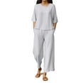 thumbnail image 1 of Chroia Women's Plus Size Breathable Cotton-Linen Set - 3PC 2 Tops & Wide Leg Pants Lounge Outfits, 1 of 6