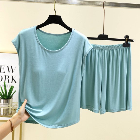 Chroia Women's Plus Size Cotton Pajama Set - 2 Piece Casual T-Shirt & Shorts Sleepwear