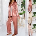 thumbnail image 1 of Chroia Women's Satin 2 Piece Pajama Set - Lapel Button Down Long Sleeve & Elastic Waist Pants Loungewear, 1 of 6