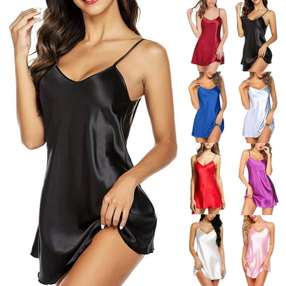 Chroia Women's Silk Satin Nightgown - Sleeveless Chemise, Mini Slip Dress, Adjustable Straps, M-XXXL