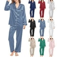 thumbnail image 1 of Chroia Women's Silk Satin Pajama Set - Soft Button-Down Long Sleeve Loungewear with Pockets, 1 of 5
