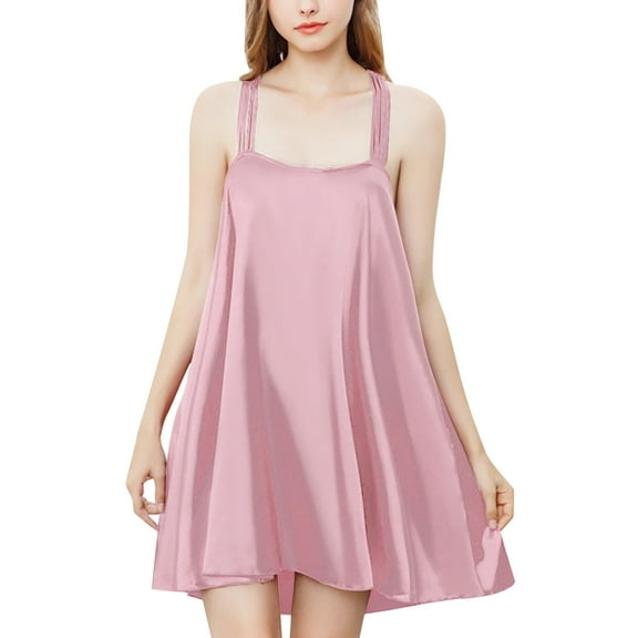 Chroia Women's Slip Chemise Nightgown - Satin Silk-Like Spaghetti Strap Sleepwear