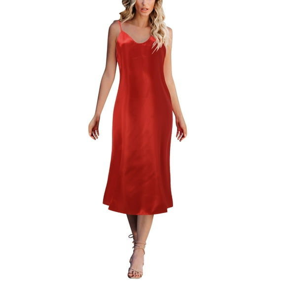 Chroia Women's Soft Home Nightdress, Sleeveless Strap V Neck Dress, Solid Loose Casual Dress