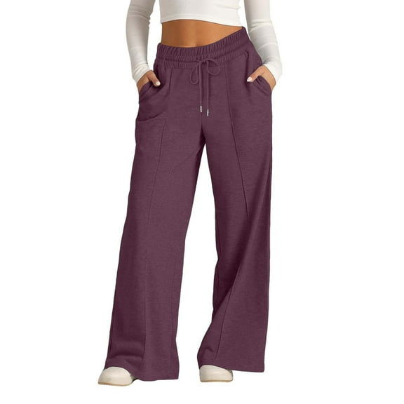 Chroia Women's Solid High Waist Flared Drawstring Baggy Athletic Joggers - Wide Leg Sweatpants M-2XL