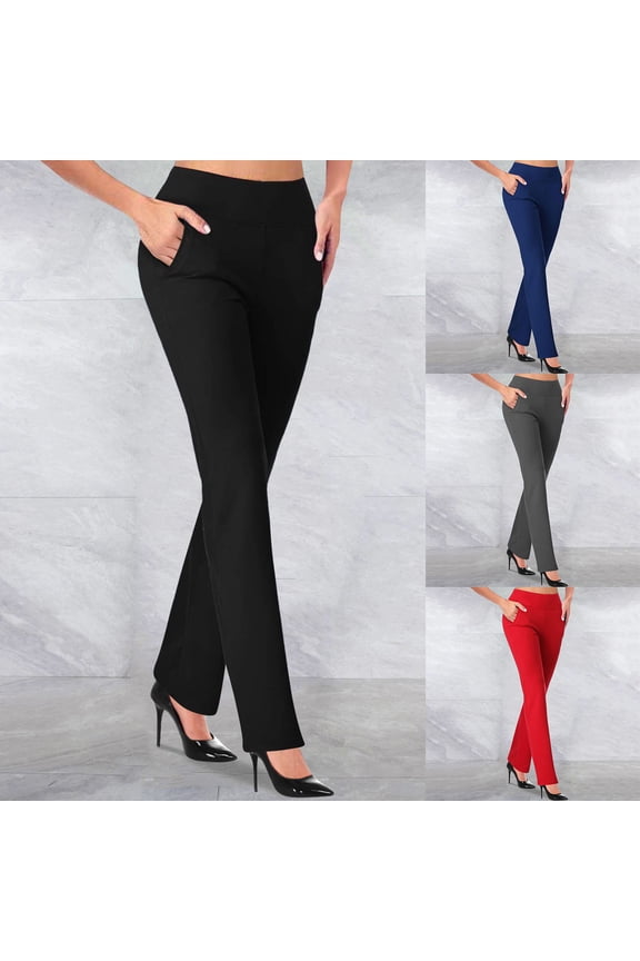 Women's Solid Knit Stretchy Straight Leg Tummy Control Office Pants