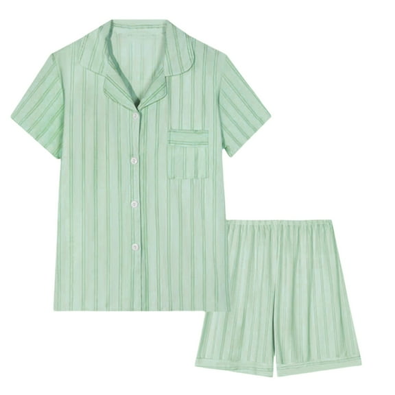 Chroia Women's Summer Striped Pajama Set V Tie Pocket Loose Short Sleeve Top With Shorts Sleepwear