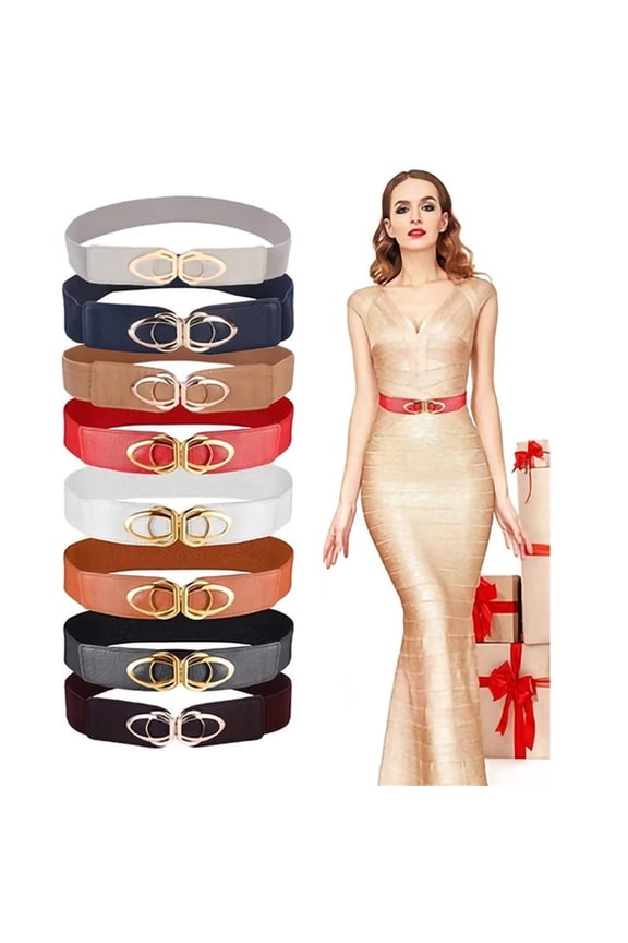 Womens Elastic Stretch Belts Plus Size Fashion Dress Waistband with Gold Buckle