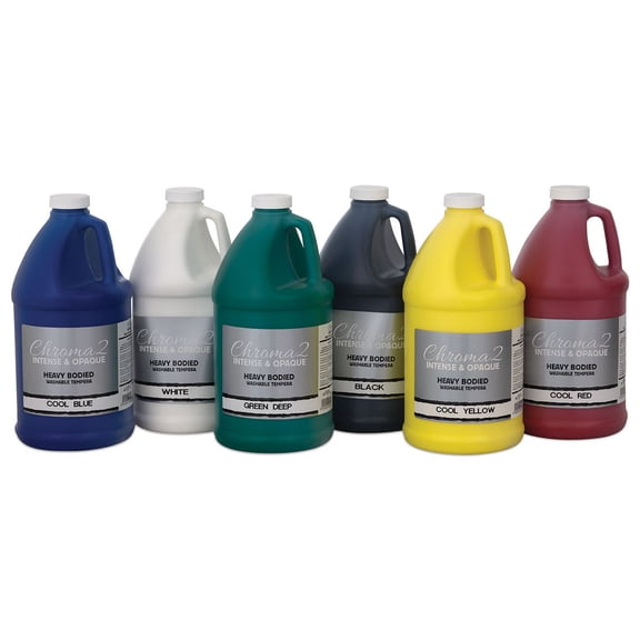 Chroma 2 Washable Tempera - Cool Colors, Set of 6, Half Gallon