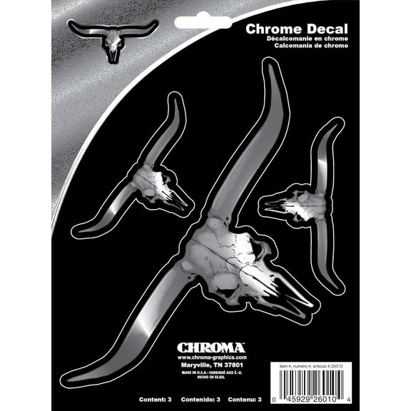 Chroma 26010 Chrome Longhorn Skeleton Decals - 3 Decals - (1) 7.5" x 3", (2) 3.5" x 1.5"