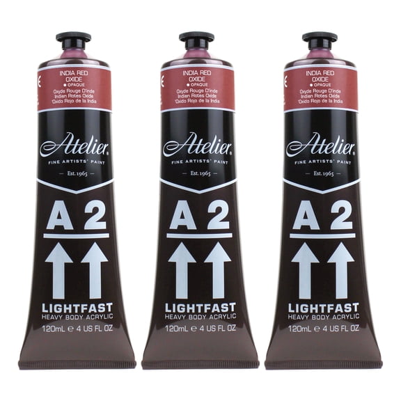 Atelier A2 Heavy Body Lightfast Artist Acrylic, 4 oz., India Red Oxide, Pack of 3