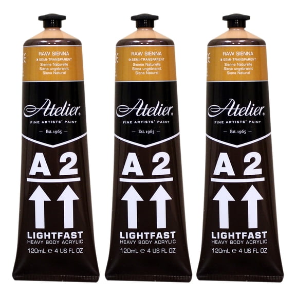 Atelier A2 Heavy Body Lightfast Artist Acrylic, 4 oz., Raw Sienna, Pack of 3