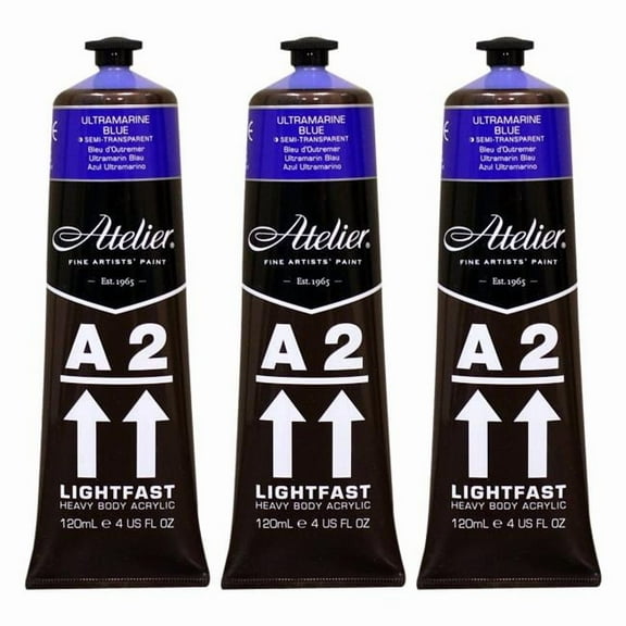 Atelier A2 Heavy Body Lightfast Artist Acrylic, 4 oz., Ultramarine Blue, Pack of 3
