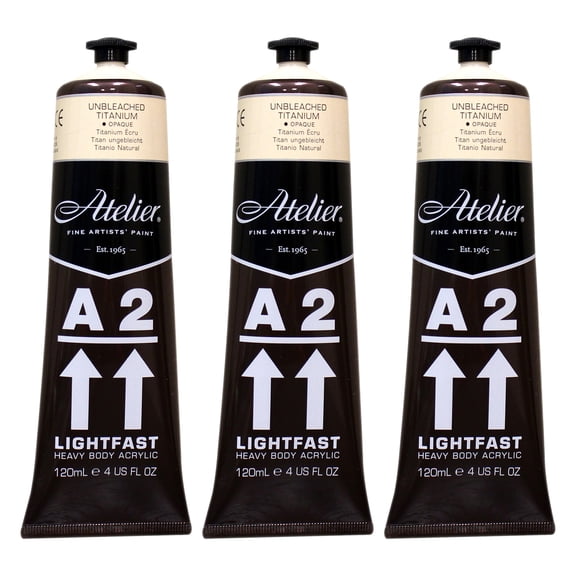 Atelier A2 Heavy Body Lightfast Artist Acrylic, 4 oz., Unbleached Titanium, Pack of 3