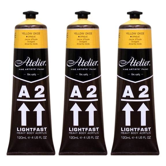 Atelier A2 Heavy Body Lightfast Artist Acrylic, 4 oz., Yellow Oxide, Pack of 3