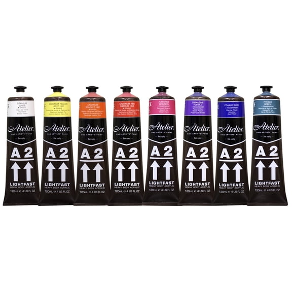 Chroma A2 Lightfast Heavy Body Acrylic Paint, 4 Ounces, Assorted Colors, Set of 8