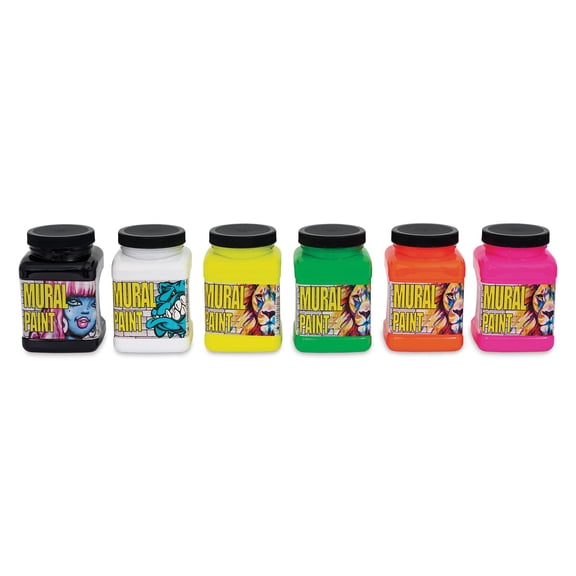 Chroma Acrylic Mural Paints - Set of 6, Neon Colors, 16 oz jars