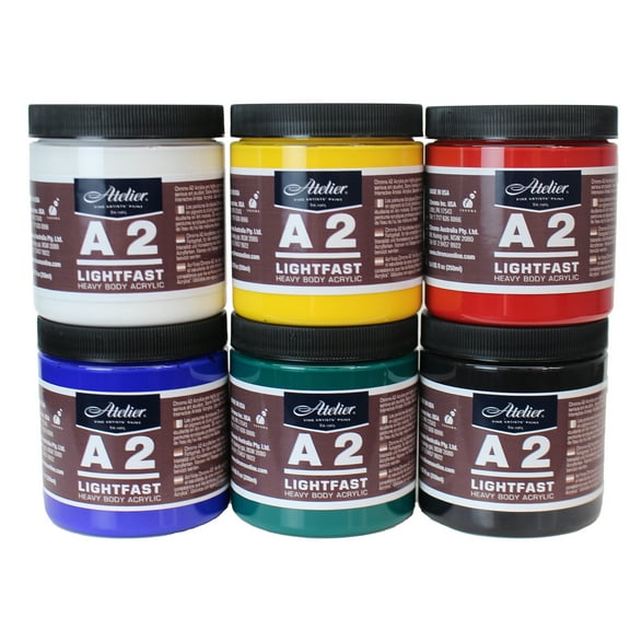 Atelier A2 Heavy Body Lightfast Artist Acrylic, 237 ml Jars, 6 Color Set