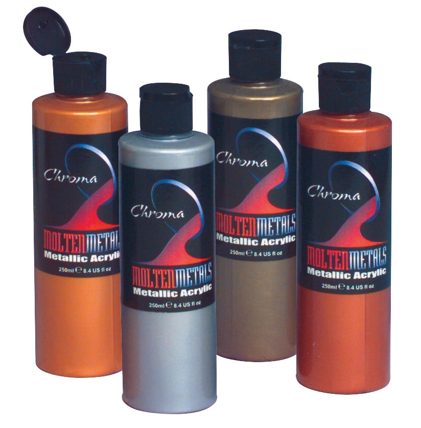 Chroma Molten Metal Acrylic Paint Set,, Assorted Metallic Colors, 8 Ounce, Set of 4