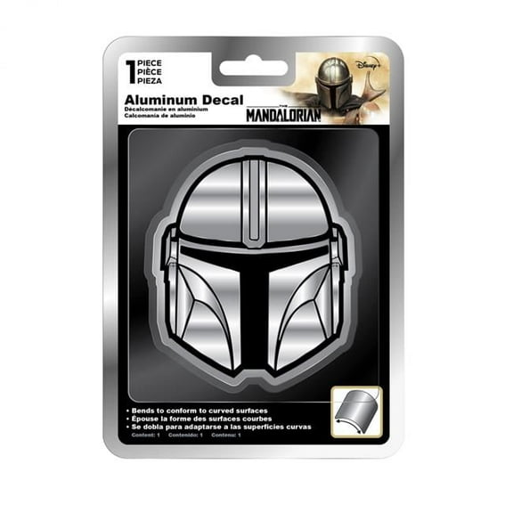 Star Wars The Mandalorian Helmet Flexible Aluminum Car Decal, Silver, 4” x 3.5"