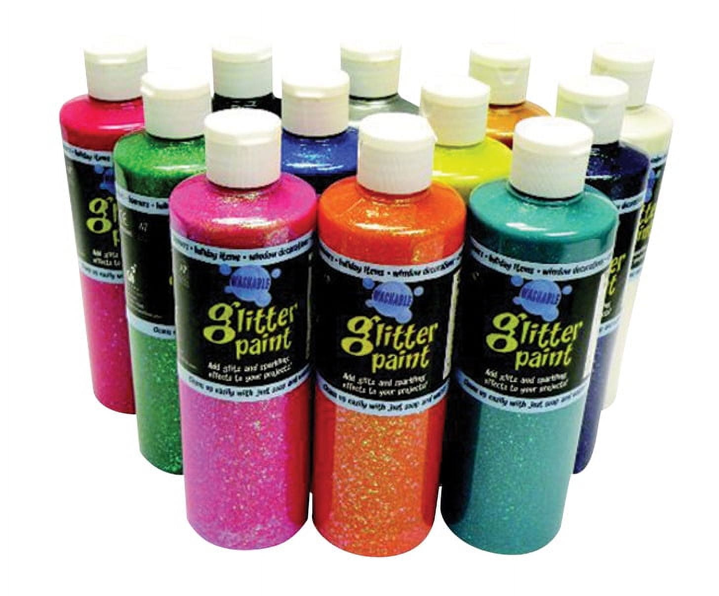 Chroma Washable Glitter Tempera Paint Set, 16 oz Bottle, Set of 12
