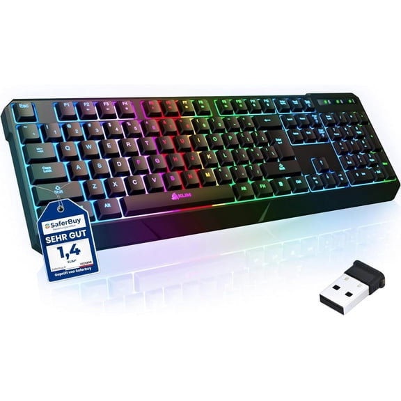 Chroma Wireless Keyboard RGB Backlit Gaming, Rechargeable Battery, PC Keyboard, Durable & Water-Resistant, Compatible with PS4, PS5 & Mac - Black