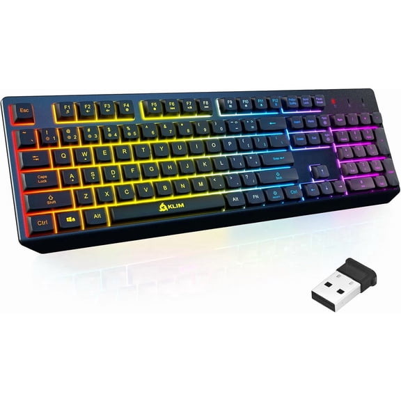 Chroma Wireless Keyboard RGB Backlit Gaming, Rechargeable Battery, PC Keyboard, Durable & Water-Resistant, Compatible with PS4, PS5 Mac - Black