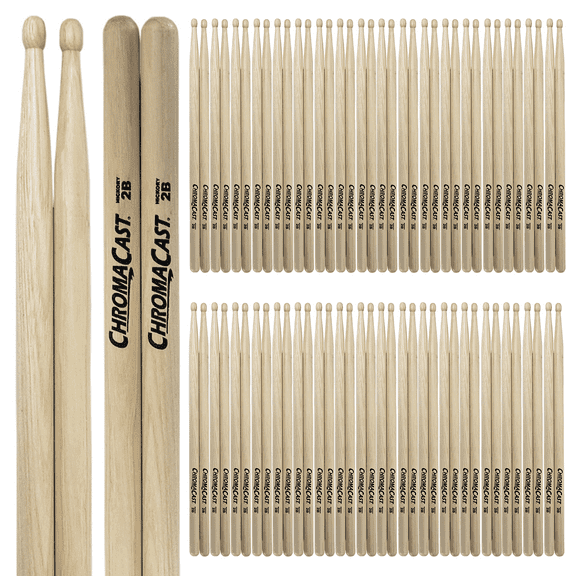 ChromaCast 2B Hickory Drumsticks Pair - Wood Tipped - Drum Sticks Tour Tested by Pro Drummers - Real Hickory Wood