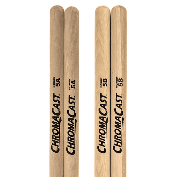 ChromaCast 5A & 5B Hickory Drumsticks Pair - Wood Tipped - Drum Sticks Tour Tested by Pro Drummers - Real Hickory Wood
