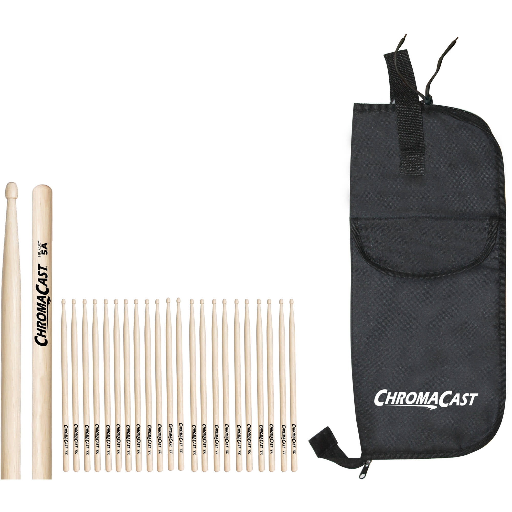 ChromaCast 5A Hickory Drumsticks, 12 Pairs with Drumstick Bag