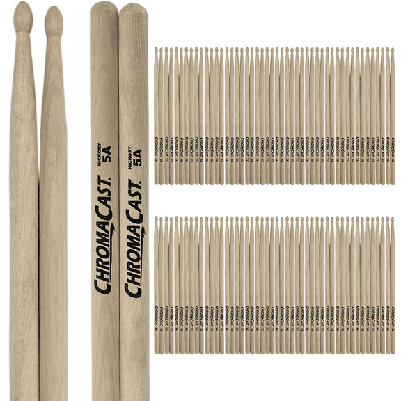 ChromaCast 5A Hickory Drumsticks Pair - Wood Tipped - Drum Sticks Tour Tested by Pro Drummers - Real Hickory Wood